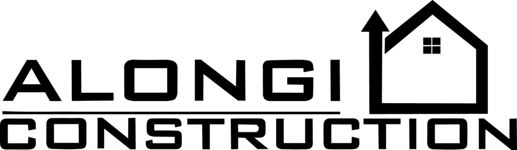 Black Alongi Construction logo with house icon, upward arrow, and window detail.