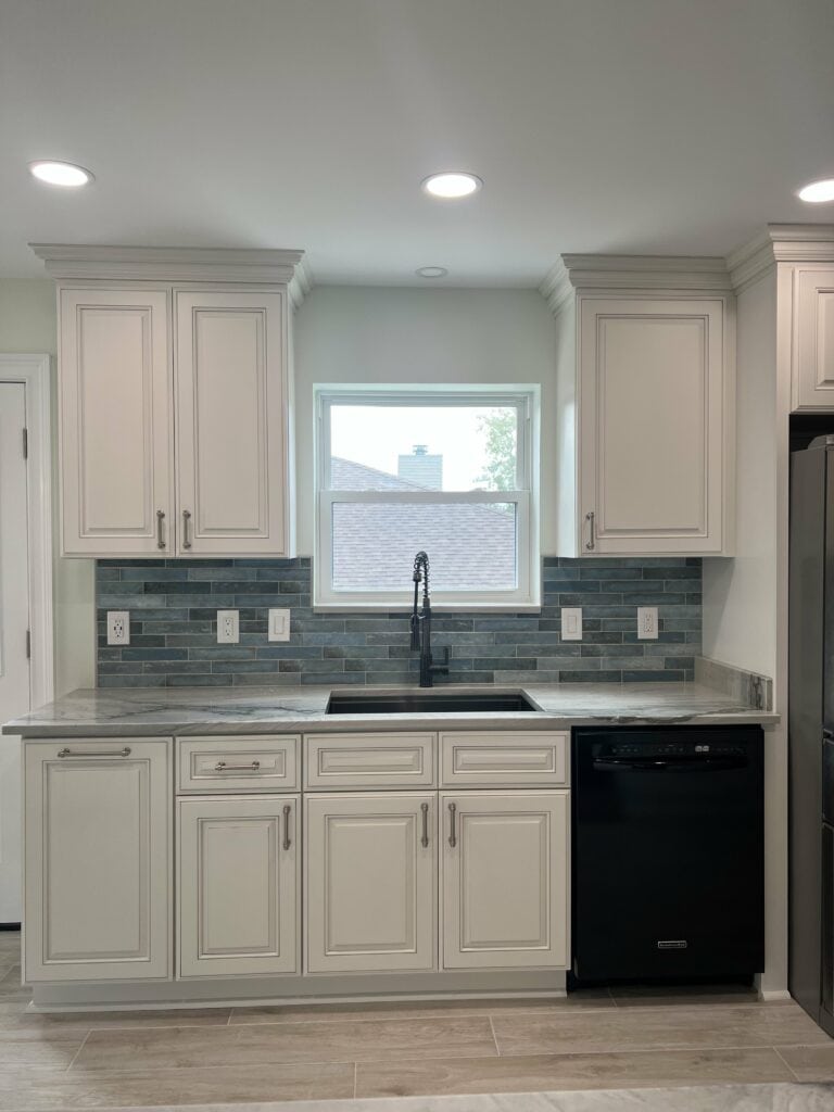 Custom built-in kitchen bench with new cabinetry and flooring in the Dunleith kitchen renovation.